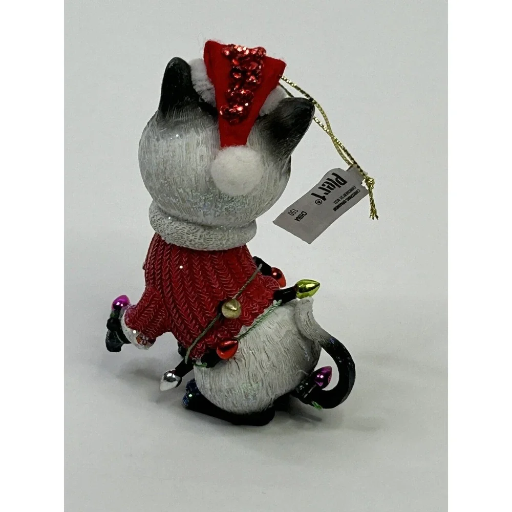 Pier 1 Imports Cat Christmas‎ Ornament Wearing A Santa Hat Multicolored NWT